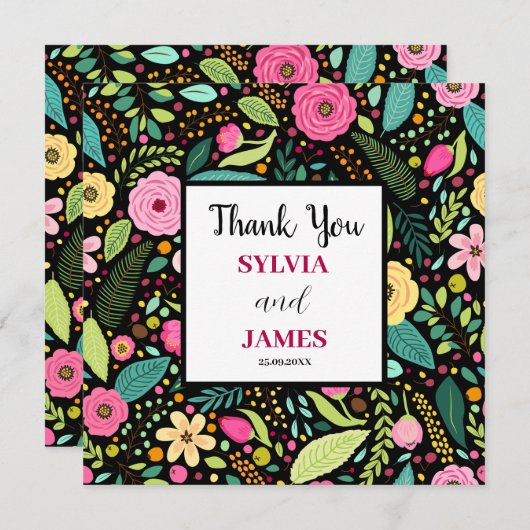 Moderne Boho Floral Wedding Dankeskarte (Vorne/Hinten)