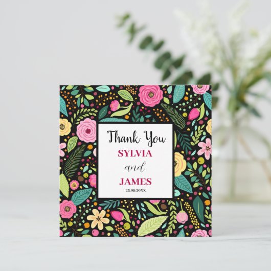 Moderne Boho Floral Wedding Dankeskarte (Stehend Vorderseite)