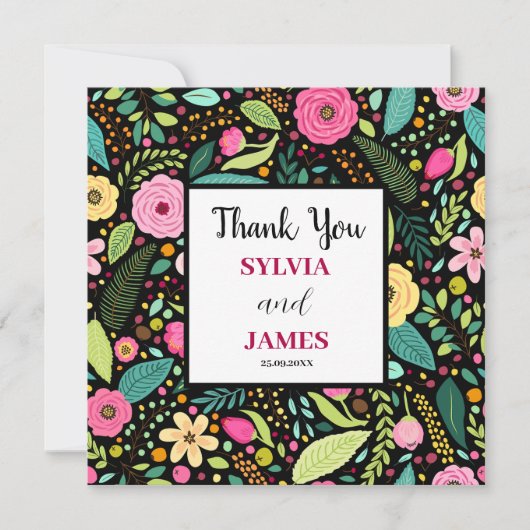 Moderne Boho Floral Wedding Dankeskarte (Vorderseite)