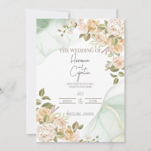 Moderne Boho Floral Wedding Einladung (Vorderseite)