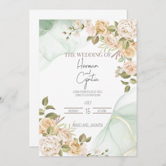 Moderne Boho Floral Wedding Einladung (Vorne/Hinten)