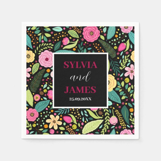 Moderne Boho Floral Wedding Serviette (Vorderseite)
