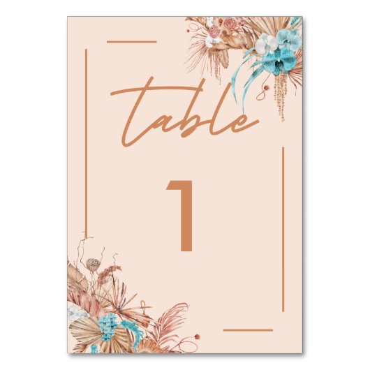 Moderne Boho Floral Wedding Tischnummer (Vorderseite)