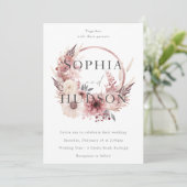 Moderne Boho Floral Wreath Wedding Einladung (Stehend Vorderseite)