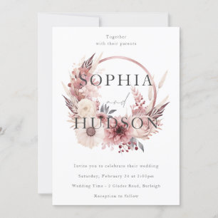 Moderne Boho Floral Wreath Wedding Einladung