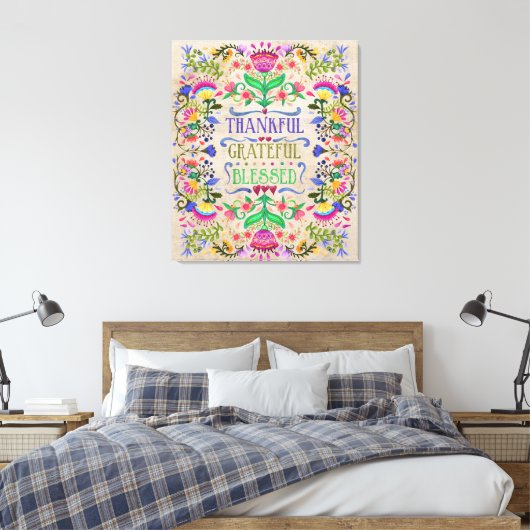 Moderne Boho Folk Art Blume | Gesegnet Leinwanddruck (Insitu (Schlafzimmer))