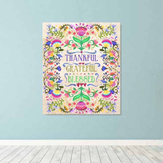 Moderne Boho Folk Art Blume | Gesegnet Leinwanddruck (Insitu (Holzboden))