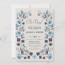 Moderne Boho Folk Blue Boy Baby Dusche