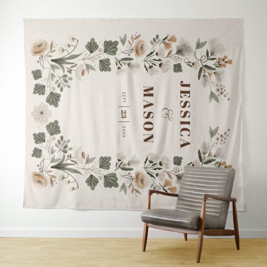 Moderne Boho Folk-Dekoration im Hintergrund Wandteppich (Beispiel (Horizontal))