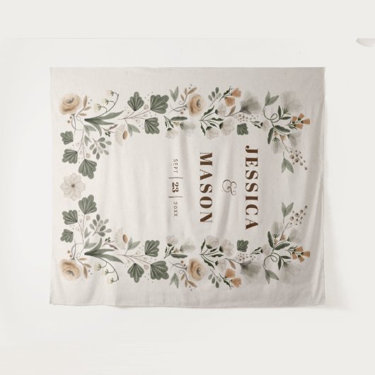 Moderne Boho Folk-Dekoration im Hintergrund Wandteppich (Vorderseite (Horizontal))