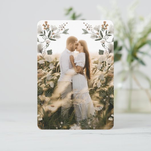 Moderne Boho Folk Hochzeit Dankeschön-Karte mit Fo Dankeskarte (Stehend Vorderseite)