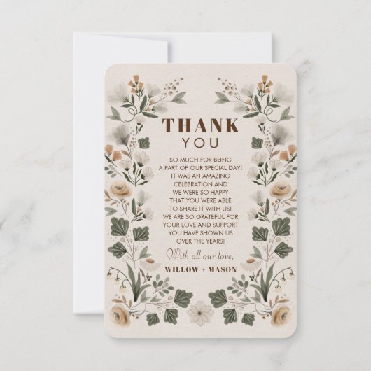 Moderne Boho Folk Hochzeit Dankeschön-Karte mit Fo Dankeskarte (Rückseite)