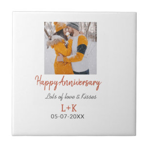 Moderne Boho Frohes Jubiläum Name Datum Orange Fliese