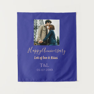 Moderne boho frohes Jubiläum Namen hinzufügen blau Wandteppich
