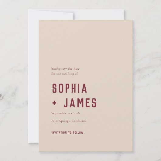 Moderne Boho Geometric Arch Dark Red Wedding Save The Date (Vorderseite)