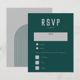 Moderne Boho Geometric Arch Green Gray Wedding RSVP Karte