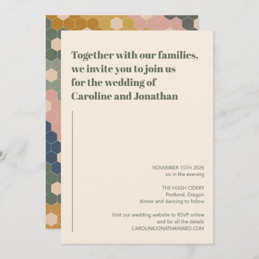 Moderne Boho Geometric Blue Green Pink Hochzeit Einladung (Vorne/Hinten)