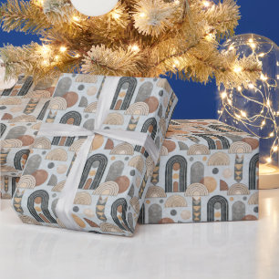 Moderne Boho-Geometrie auf neblig-blauem Geschenkp Geschenkpapier