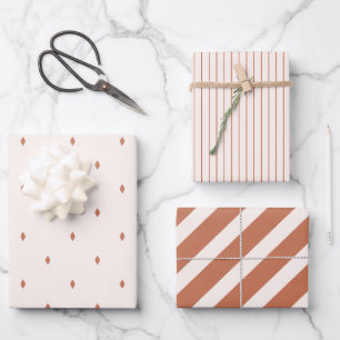 Moderne Boho-Geschenkpapier 3er-Pack Rust Neutral  Geschenkpapier Set