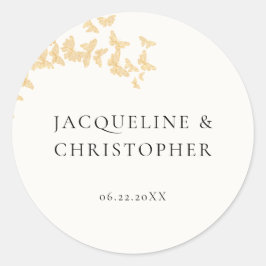 Moderne Boho Gold Butterfliegen Romantische Hochze Runder Aufkleber