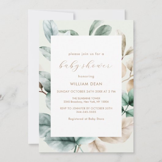 Moderne Boho Greenerenery Blätter Kinderdusche Einladung (Vorderseite)