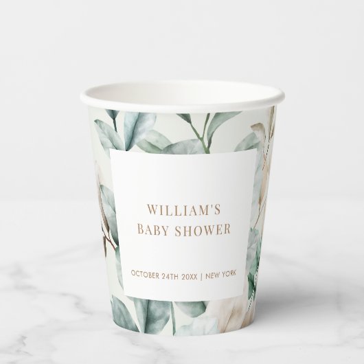 Moderne Boho Greenerenery Blätter Kinderdusche Pappbecher (Rückseite)