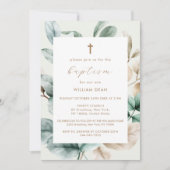 Moderne Boho Greenery Cross Taufe Einladung (Vorderseite)