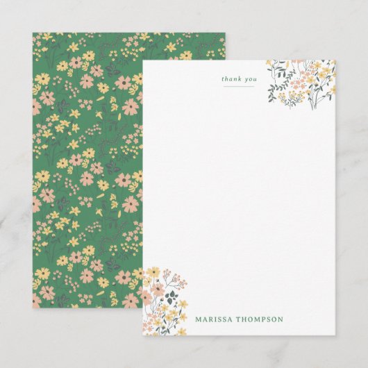 Moderne Boho-Grün-Blumenmuster Dankeskarte (Vorne/Hinten)
