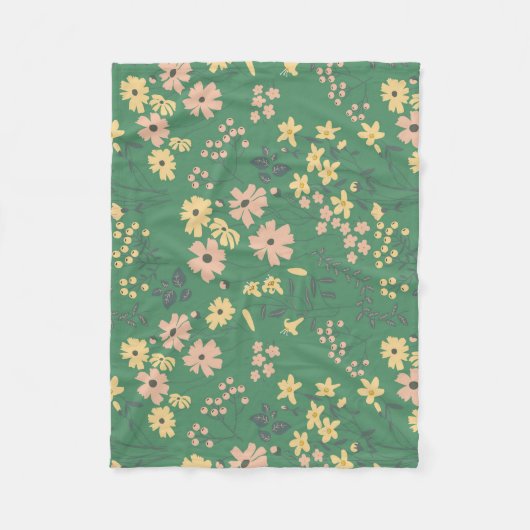 Moderne Boho-Grün-Blumenmuster Fleecedecke (Vorderseite)