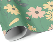 Moderne Boho-Grün-Blumenmuster Geschenkpapier (Rolleneckpunkt)