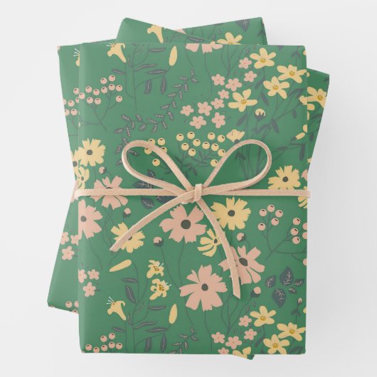 Moderne Boho-Grün-Blumenmuster Geschenkpapier Set (Beispiel)