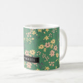 Moderne Boho-Grün-Blumenmuster Kaffeetasse (VorderseiteRechts)