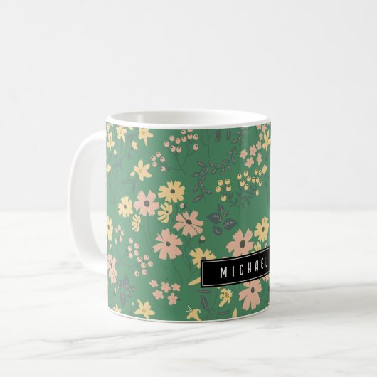 Moderne Boho-Grün-Blumenmuster Kaffeetasse (Vorderseite Links)