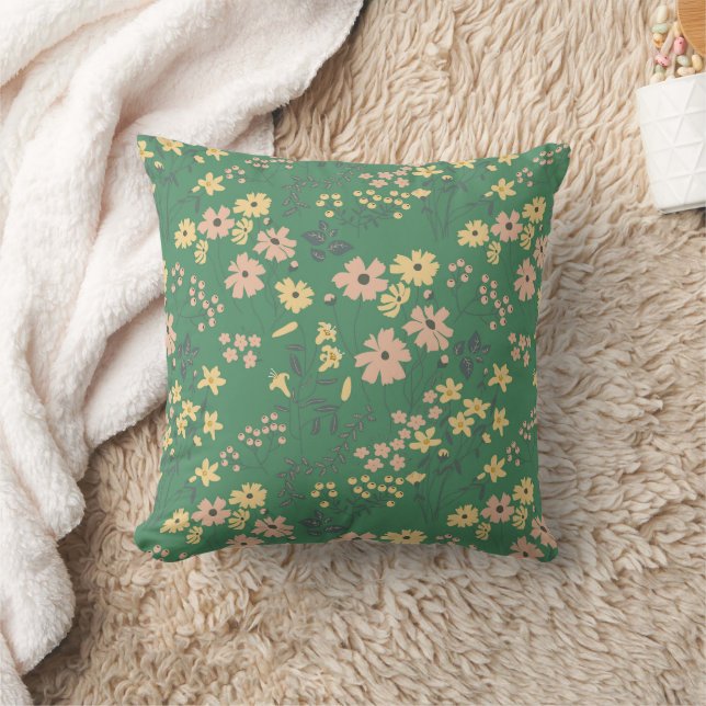 Moderne Boho-Grün-Blumenmuster Kissen (Decke)