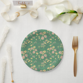 Moderne Boho-Grün-Blumenmuster Pappteller