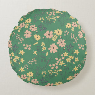 Moderne Boho-Grün-Blumenmuster Rundes Kissen