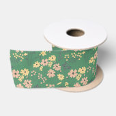 Moderne Boho-Grün-Blumenmuster Satinband (Spule)