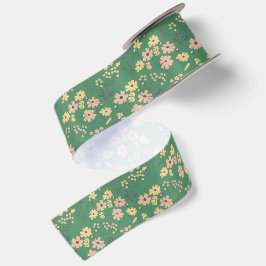 Moderne Boho-Grün-Blumenmuster Satinband