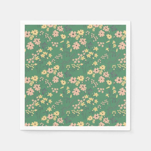 Moderne Boho-Grün-Blumenmuster Serviette (Vorderseite)