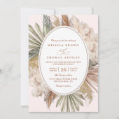 moderne boho grün pampas gras qr-code hochzeit einladung (Vorderseite)