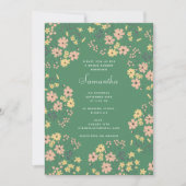 Moderne Boho-Grüne Blumenmuster-Brautparty Einladung (Vorderseite)