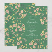 Moderne Boho-Grüne Blumenmuster-Brautparty Einladung (Vorne/Hinten)
