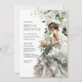 Moderne boho grüne Eukalyptus-Braut mit Schleier Einladung (Vorderseite)