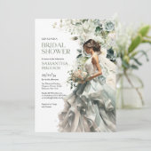Moderne boho grüne Eukalyptus-Braut mit Schleier Einladung (Stehend Vorderseite)