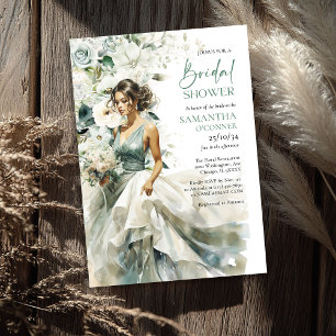 Moderne boho grüne Eukalyptus-weiße Blume Einladung