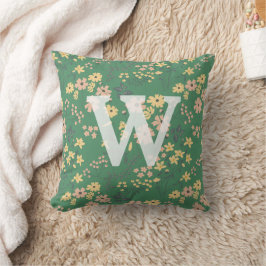 Moderne Boho-Grüne Florale Monogramm-Initiale Kissen