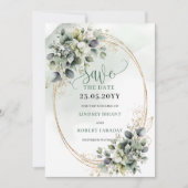 Moderne Boho-Grüne und Weiße Save-The-Date-Karte Save The Date (Vorderseite)