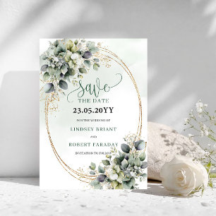 Moderne Boho-Grüne und Weiße Save-The-Date-Karte Save The Date