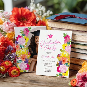 Moderne Boho Helle Wilde Blumen Foto Abschlussfeie Einladung