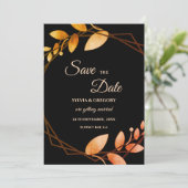 Moderne Boho Herbstromantik dunkles Thema Save The Date (Stehend Vorderseite)
